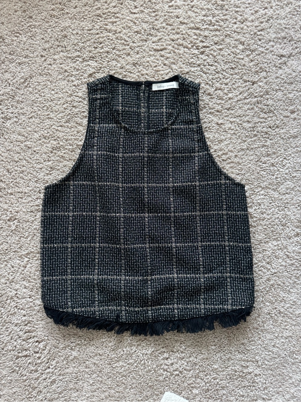 Bishop + Young Black Tweed Fringe Hem Sleeveless Shell